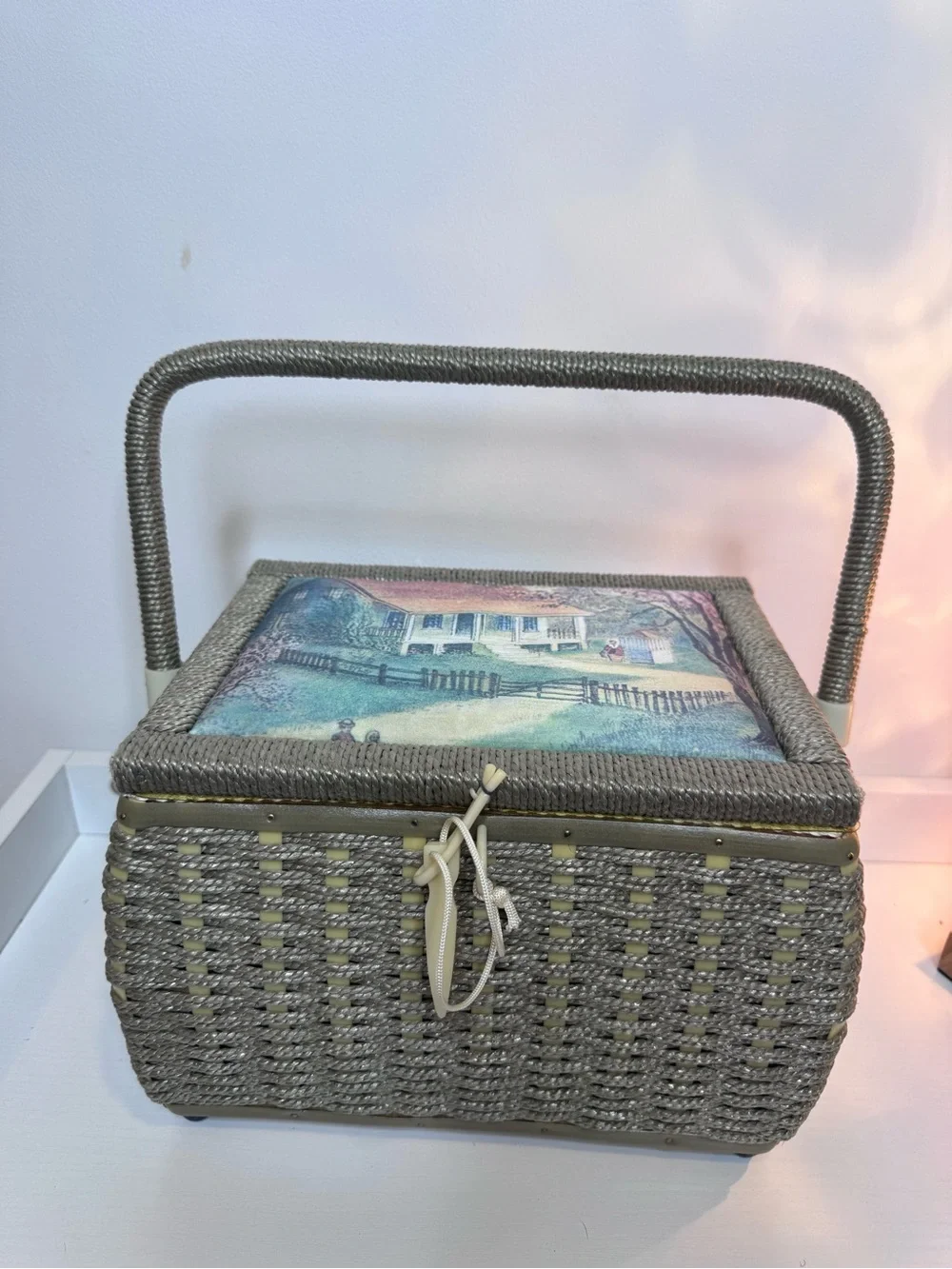 NWOT VINTAGE WICKER SEWING BASKET